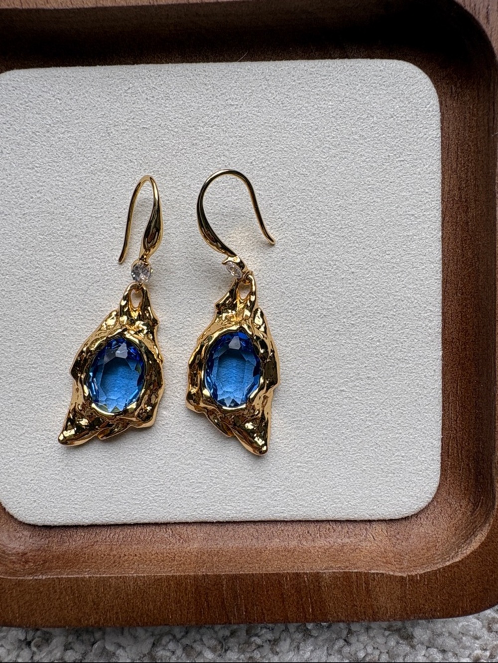 Alexis Bittar Gold-Tone Drop Earrings with Deep Blue Stones